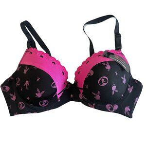 Queen Black Print Bunny Pink Y2K Inspired Bra Women's 38B